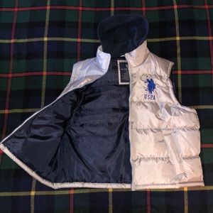 US Polo Assn. NWT•Silver Puffer Vest w/SweatHood
